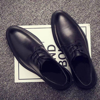 Autumn British Style Men's Leather Shoes, Genuine Leather, Soft Leather, Business Formal Wear, Soft Sole, Pointed Toe, Casual Thick Sole, Height-Increasing Wedding Groom Shoes