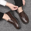 Autumn Leather Shoes for Men, Business Formal Low-Top Loafers, Slip-On Moccasins, Round-Toe Thick-Soled Casual Trendy Shoes