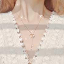 Natural freshwater pearl sterling silver Love necklace female choker light luxury niche design sense advanced exquisite tassel