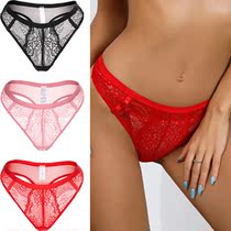 Ultra-thin transparent thong see-through panties lace ladies T-pants temptation sexy fun natal year big red
