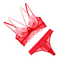 This year of life red underwear bra female sense transparent underwear underwear gathered ultra-thin lace suit thong bra