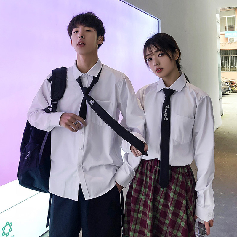 Shirt Man Suit White Shirt Long Sleeve Dk Tie Korean Version Trend Ceremonies Graduation Season School Uniforms Academy Wind