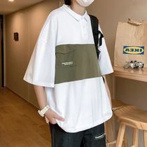 Collared polo polo shirt T-shirt short sleeve boy summer loose casual trend 100 hitch port wind 50% cuff