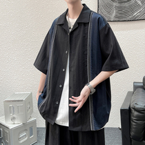 Splicing Embroidered Shirt Male Short Sleeve Tidal Port Wind 50% Sleeves Blouse Summer Loose Casual Day Ensemble Shirt Half Sleeve