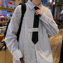 Advanced sense striped shirt shirt mens design sense of minority spring and autumn early and autumn handsome jacket Chaogang style Japanese bombing Street
