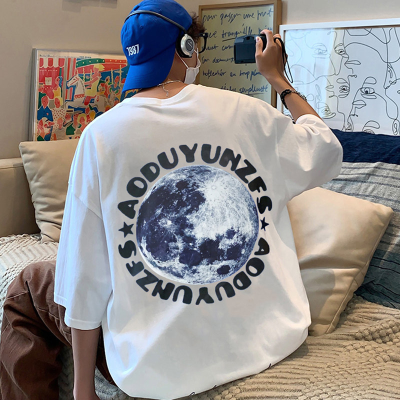 Trendy T-shirt Short Sleeve Boys Summer Loose Casual Trend Versatile 5 Minute Sleeve Shirt Design Sense Small Half Sleeve