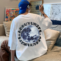 Tide-card T-shirt short sleeve boy Summer loose casual trend 100 lap 50% sleeve blouse design feeling small crowdsleeve