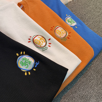 Huafg Short Sleeve T-shirt Male Tide Signs port Wind 50% sleeve blouses Summer loose Japanese Tide Cards Big Code Half Sleeves