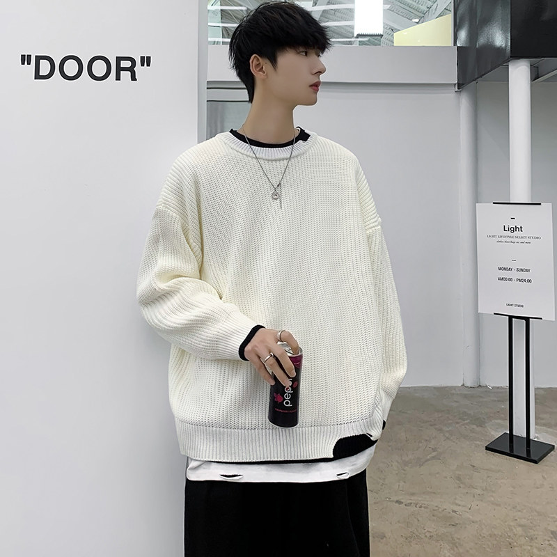 Fake two-piece Japanese sweater men loose ins trend pullover gentle wind knitwear coat autumn and winter sweater