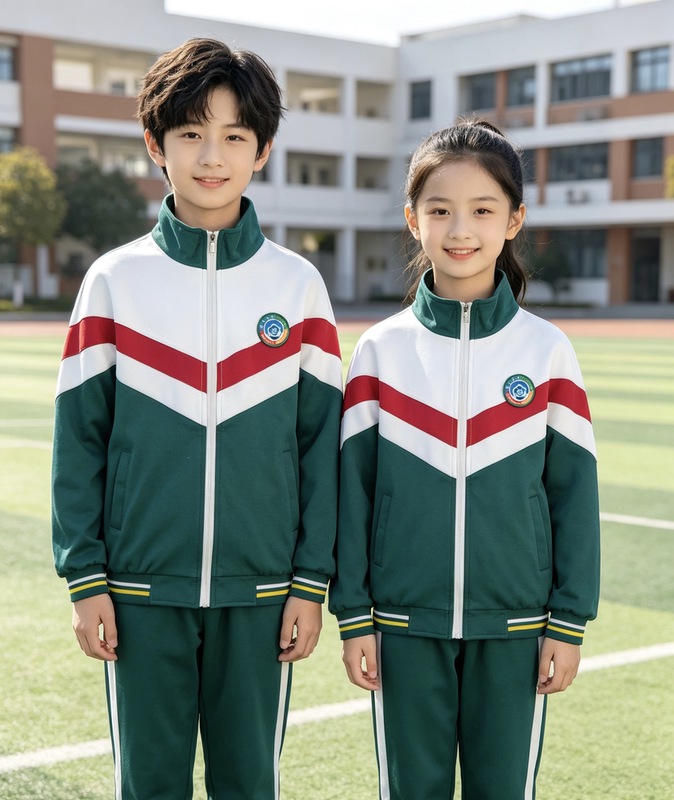 Men's and Women's Autumn School Uniforms, Green Gu'An No. 1 Primary School Boys' and Girls' Spring and Autumn Uniform Sets, Can Be Purchased Individually with School Emblem, 50% Cotton