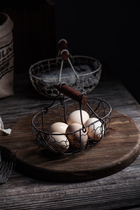 Retro country made old wooden handle mini wrought iron egg cage storage food photography props ornaments
