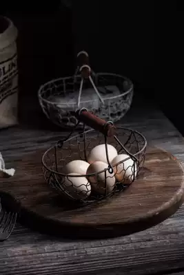 Retro country made old wooden handle handle mini wrought iron egg cage storage food photography props ornaments
