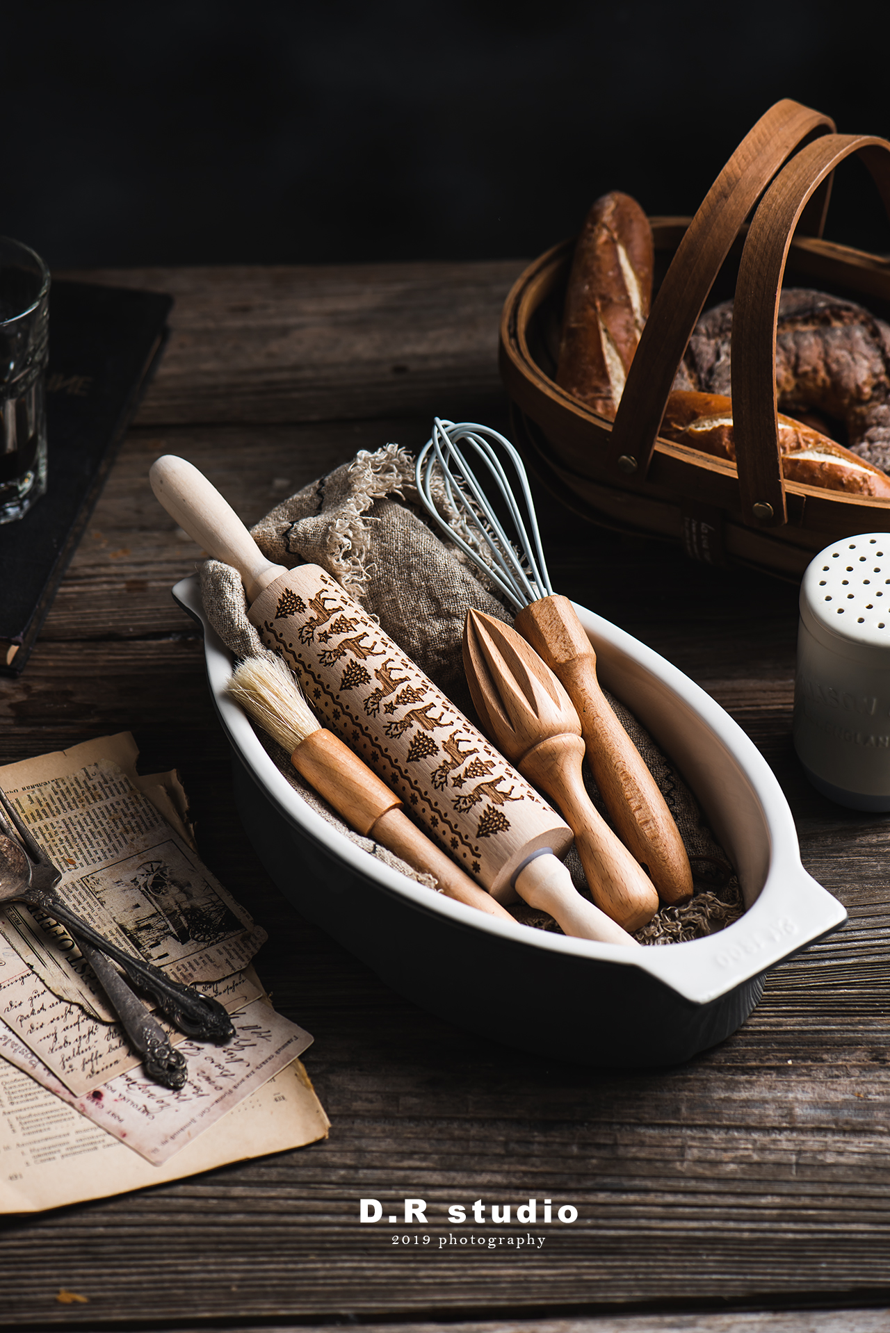 Wooden handle egg beater baking oil brush log pot pad rolling stick honey stick wood kitchen tools photography props