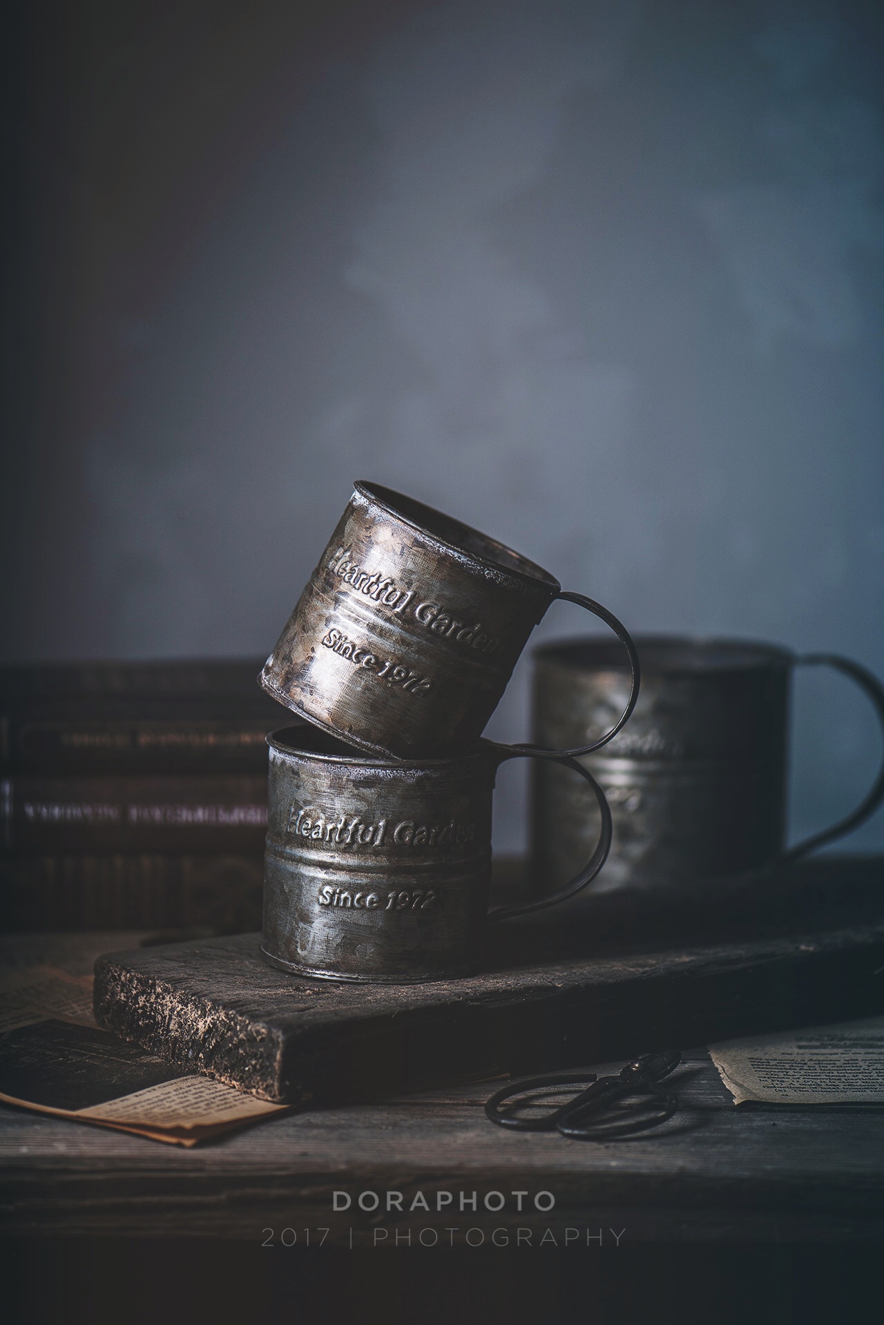 Dora photography props retro English printed iron barrel handle for old handle cup