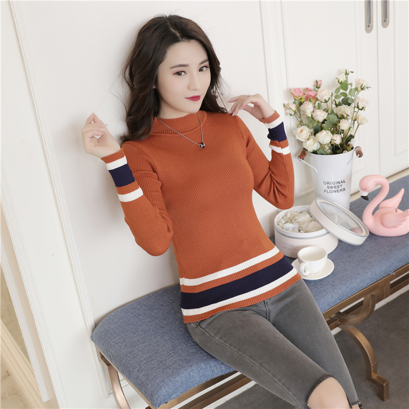 Áo len sọc trắng đen của phụ nữ áo len rộng của Hàn Quốc Áo sơ mi dài tay mỏng mùa xuân hoang dã - Vòng cổ áo len các kiểu áo len