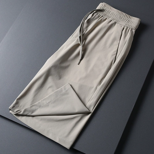 Шелковые летние шорты, мужские эластичные штаны, спортивные быстросохнущие повседневные брюки, облегающий крой