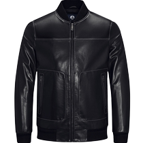 Sheepskin] Navigare Italian dinghy autumn black hunting leather jacket mens casual baseball jacket