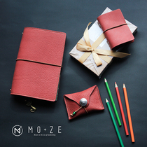MOZE crimson hand account accompanying suit Litchi pattern notepad leather hand account cowhide notebook free customization