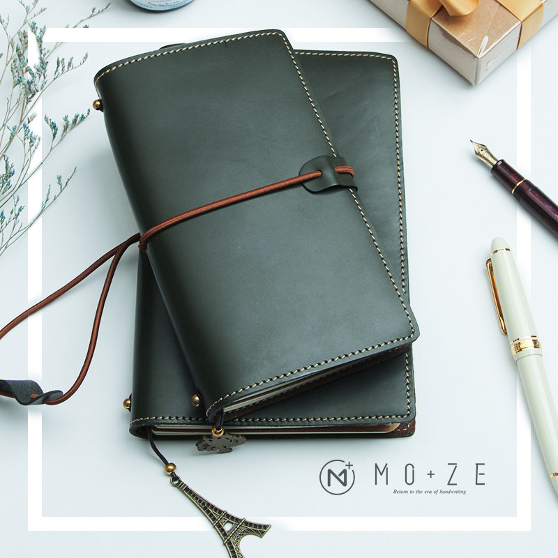 MOZE spruce green hand book sub-grid notepad thickened notebook leather handmade book free custom gift