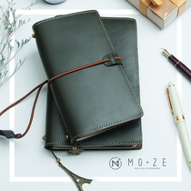 MOZE Spruce Green hand ledger sub-grid notepad thickened notebook leather handmade book free custom gift