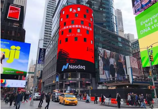 New York Times Square, Reuters, NASDAQ big screen advertising pictures and videos can be one-handed