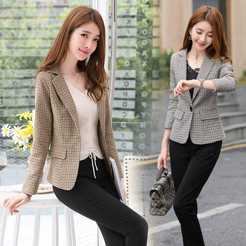 . Wen Xiangting nhỏ blazer nữ ngắn 2019 phiên bản Hàn Quốc mới của bộ đồ kẻ sọc nhỏ mặc chuyên nghiệp - Business Suit