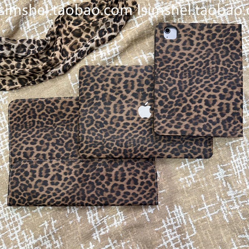 Shell丨Original Design Leopard Print Brown Leather Suitable for iPad Tablet Anti-Drop Automatic Screen-Off Advanced New Protective Case Book-Style Air7 Tablet Cover Prom 511inch 13inch