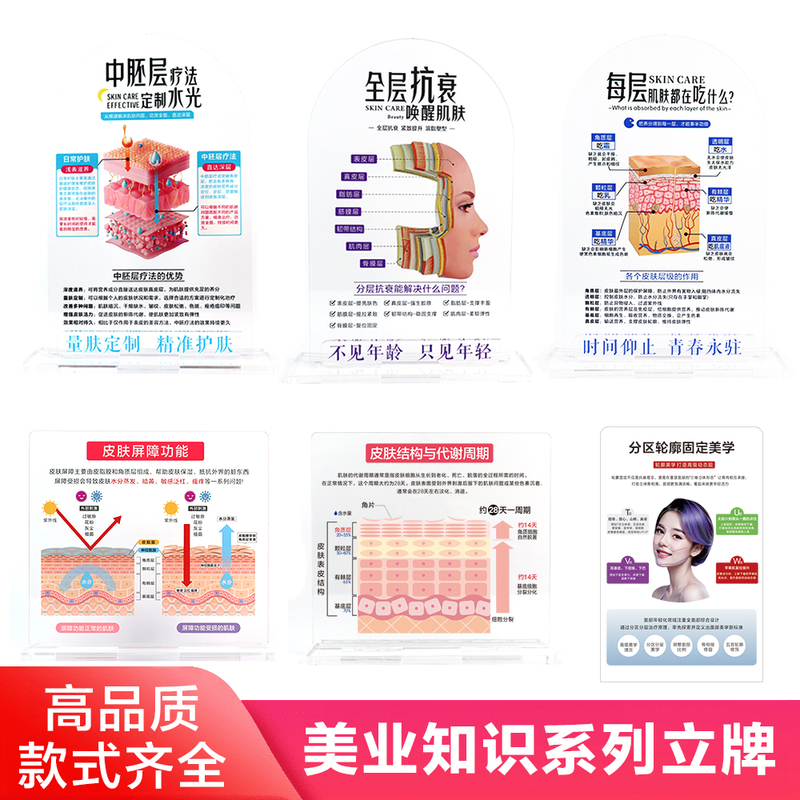 Beauty Display Sign: Layered Anti-Aging Skin Structure Acrylic Sign for Medical Beauty and Skin Anatomy Knowledge Explanation