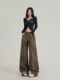 Winter Fleece-Lined Thick Leopard Print Pants for Women, American-Style Drape Design, Niche Loose Wide-Leg Casual Long Pants for Autumn and Winter