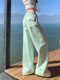 Spring and Autumn Light-Colored Elastic Waist Wide-Leg Pants for Women 2025 New Plus Size Fat mm Light Green Denim Cargo Pants Summer