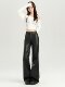 Autumn and Winter Black Leather Pants, Non-Tight-Fitting, Bootcut, for Tall Women, Extended Length, High-Waisted, Slimming, Straight-Leg Flared Pants