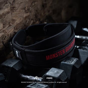 Monster Guardians 高性能金属环扣红色印花运动健身加厚硬拉腰带