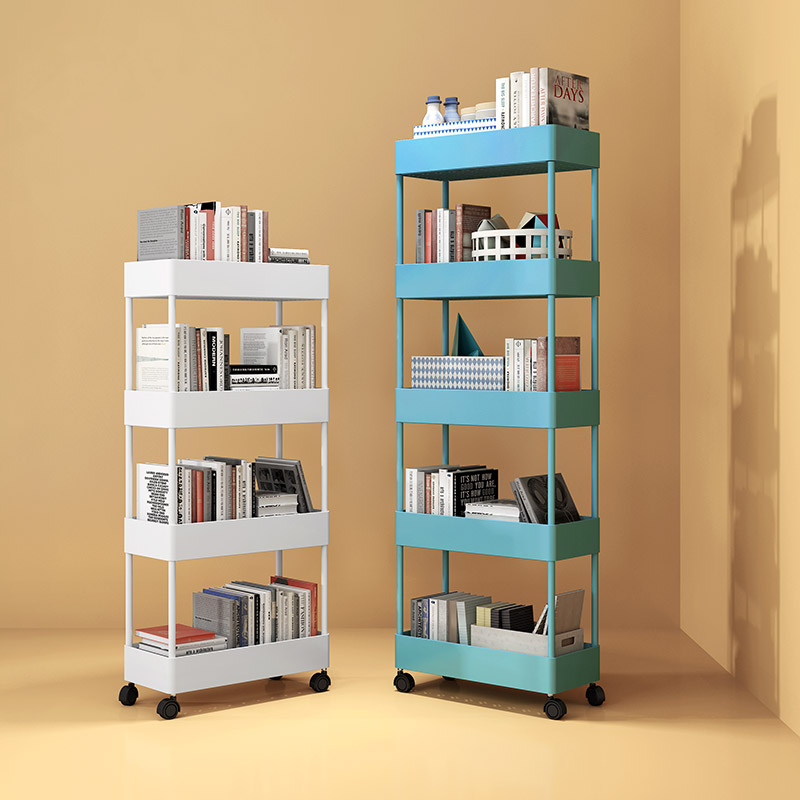 Simple Bookshelf Home Floor Shelving Shelf Removable Trolley Desk Lower Book Containing Narrow Small Type Finishing Shelf