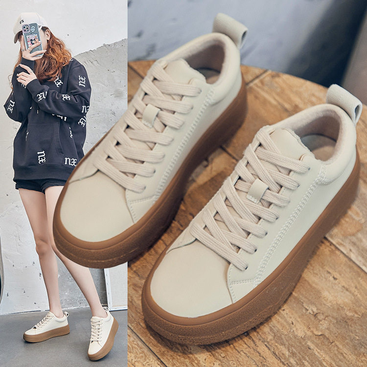 2022 New Bull Gluten Bottom 100 Hitch Bottom Heightening Plate Shoes Han Edition Sports Casual Women Tide Leather Little White Shoes