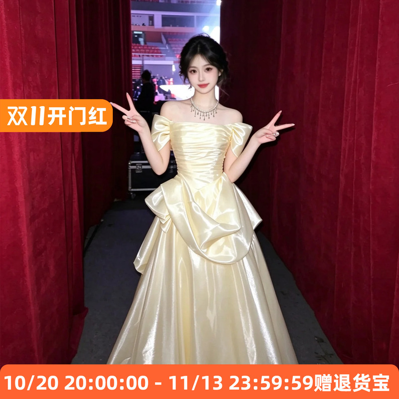 High-End Luxury Evening Gown for Vocal Performance Exams, Female Host, Music Student Solo Performance Outfit, Birthday Adult Ceremony Dress