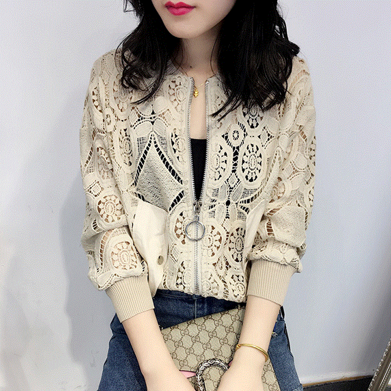 2017夏季新款女装镂空蕾丝开衫空调衫罩衫宽松长袖小外套上衣防晒