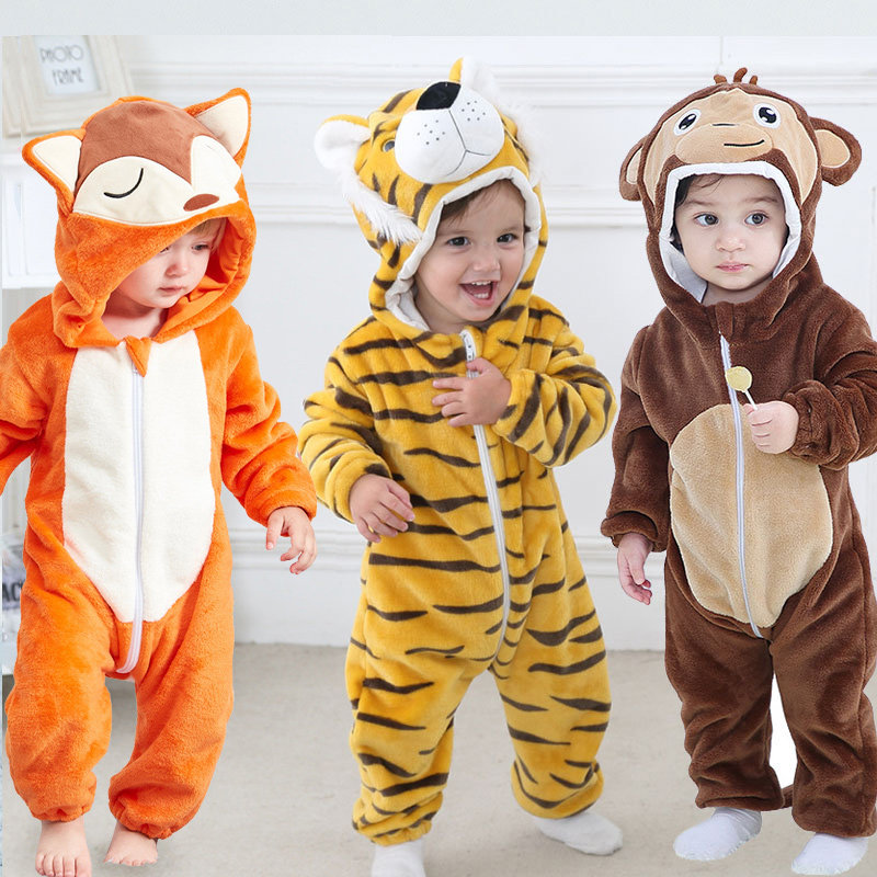 Baby cute animal sleeping baby autumn winter tiger dinosaur shape 1 2 year and a half coral flannel conjunction clothes