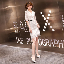 White small evening dress female simple generous short banquet noble temperament celebrity gathering aura Queen host