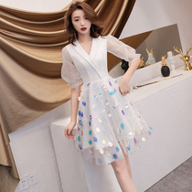 White small evening dress women 2021 new high-end banquet temperament usually can wear short party dress