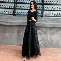 Shoulder tassel evening dress dress women 2020 new style can wear elegant banquet Noble Black temperament Queen