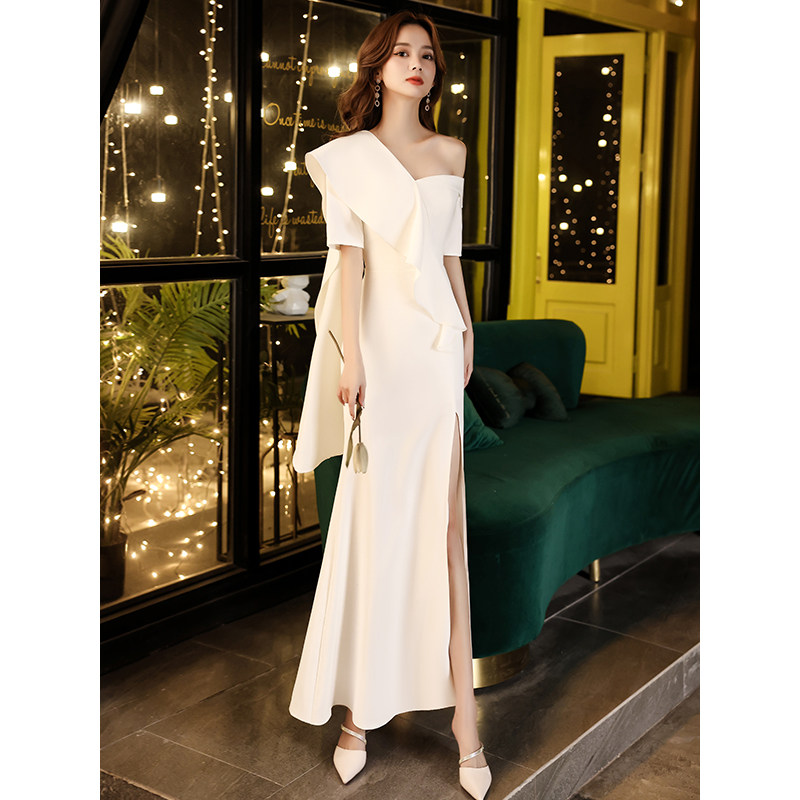 White evening dress female dinner party temperament light luxury high-end dress host dress can usually wear summer