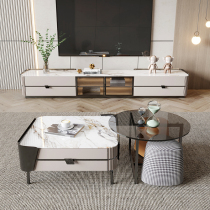 Light extravagant living room Home TV cabinet minimalist modern small family type new glass rock plate TV enclosure tea table combination