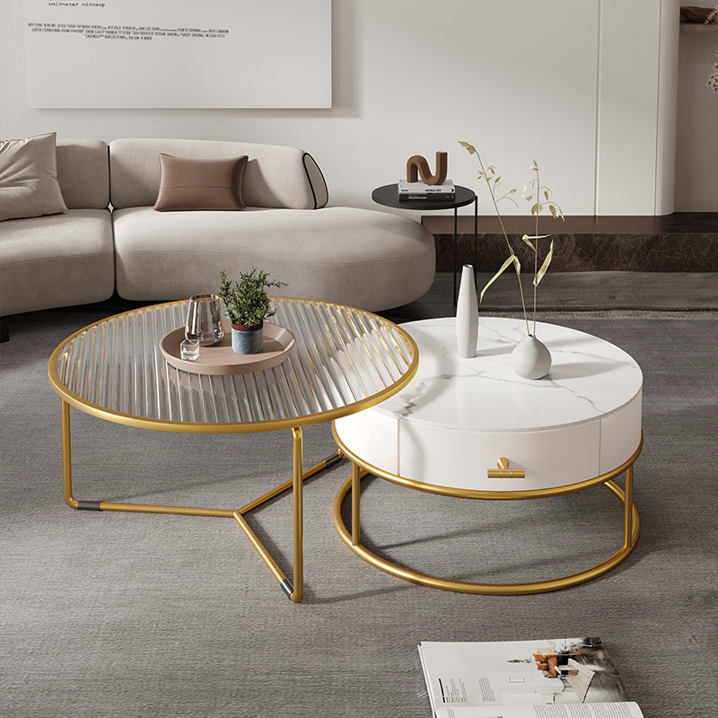 Changhong glass coffee table light luxury modern designer high-end small apartment slate round coffee table table living room home