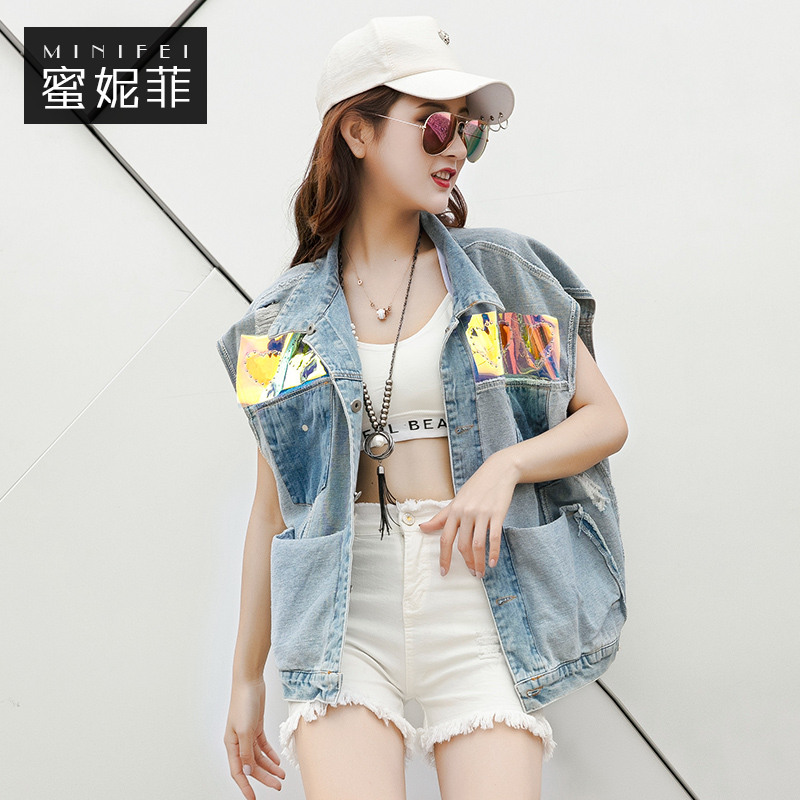 Denim nữ ngựa Clip mùa xuân và mùa thu bên ngoài mặc một lỏng lẻo Hàn Quốc phiên bản mới của bf denim harad hai bên mặc một chiếc áo khoác ngắn vest