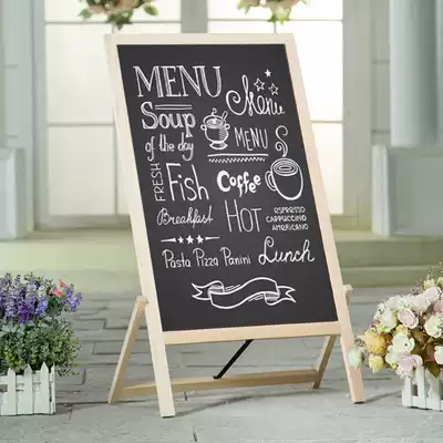Solid Wood vertical small blackboard retro old mobile billboard cafe facade shop promotion board writing board