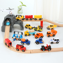 Wooden multifunctional magnetic train trolley ambulance police car compatible with wooden track toy car