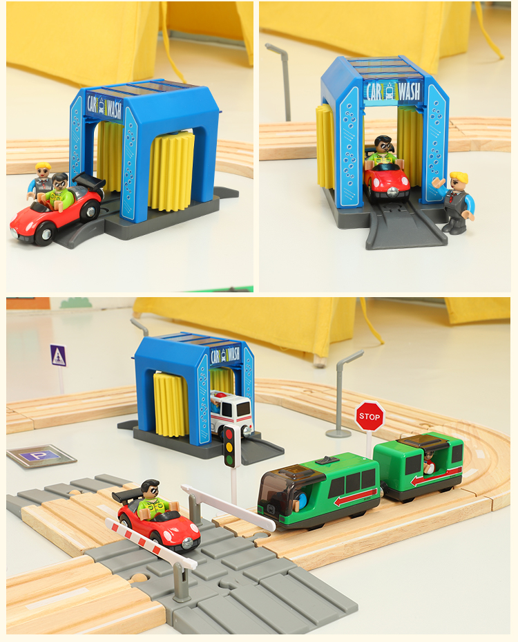 Trẻ em bằng gỗ kéo mas đường ray xe lửa nhỏ đặt khối tương thích với IKEA gạo thỏ đường sắt xe đồ chơi cậu bé 6 - Đồ chơi điều khiển từ xa đồ chơi cho bé