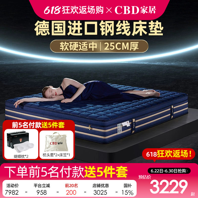Cbd Home Furnishings German Asw Imported Spring Memory Foam Mattress, High-End Mattress with Moderate Softness and Firmness, Top Ten Famous Brands, Oxygen-Enhancing