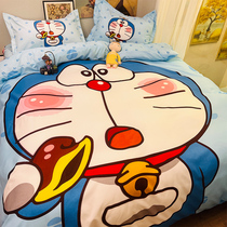 Doraemon cartoon four-piece cotton bed sheet quilt cover boy Dora cotton childrens student bed three-piece set