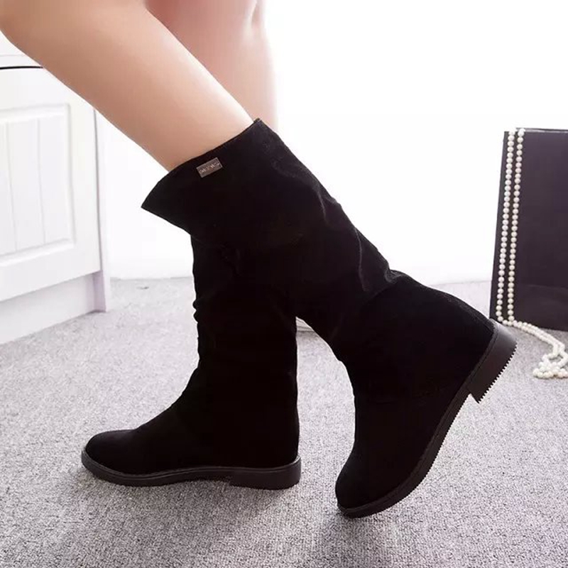Thu đông 2018 mới Anh thấp thấp với bốt cao gầy skinny nữ bốt dày đế bằng ống dài boot cổ ngắn nữ